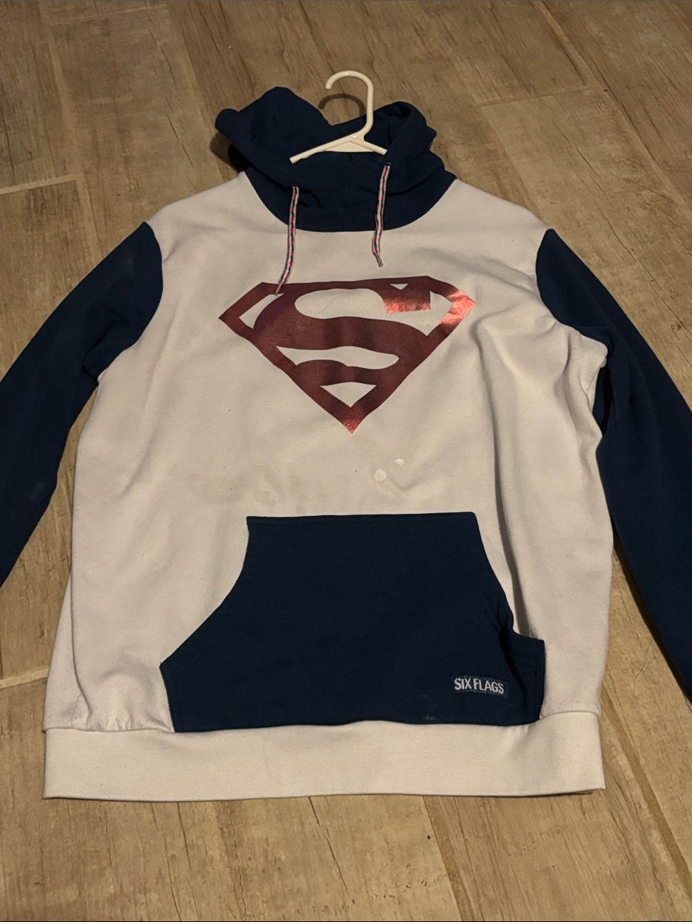 Men's Six Flags White & Navy Superman Pullover Hoodie